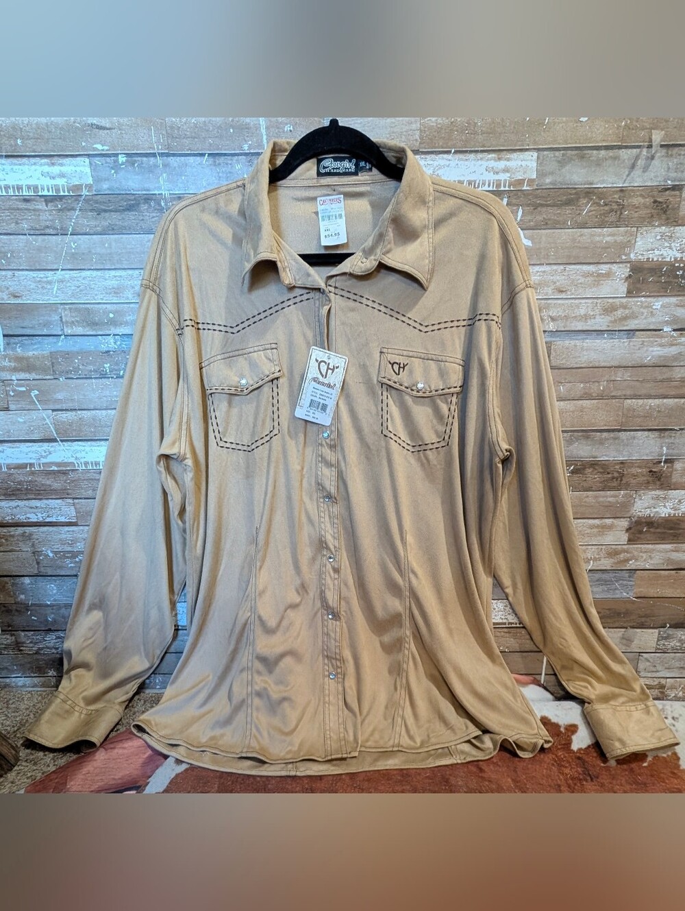 NWT Cowgirl Hardware Faux Suede Buckskin Color Button Down W Crystal Snaps